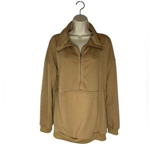 Tan Boxy Polo Collar Hoodie